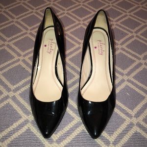 black patten leather heels